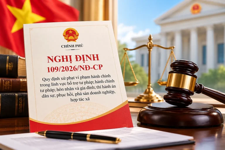 Nghị định 109/2026/NĐ-CP Quy định xử phạt vi phạm hành chính trong lĩnh vực bổ trợ tư pháp; hành chính tư pháp; hôn nhân và gia đình; thi hành án dân sự; phục hồi, phá sản doanh nghiệp, hợp tác xã