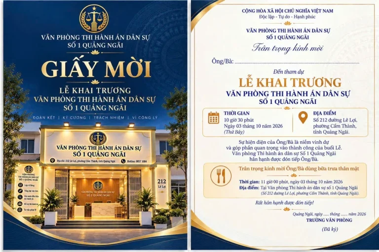 Giấy mời Lễ khai trương Văn phòng Thi hành án dân sự Số 1 Quảng Ngãi